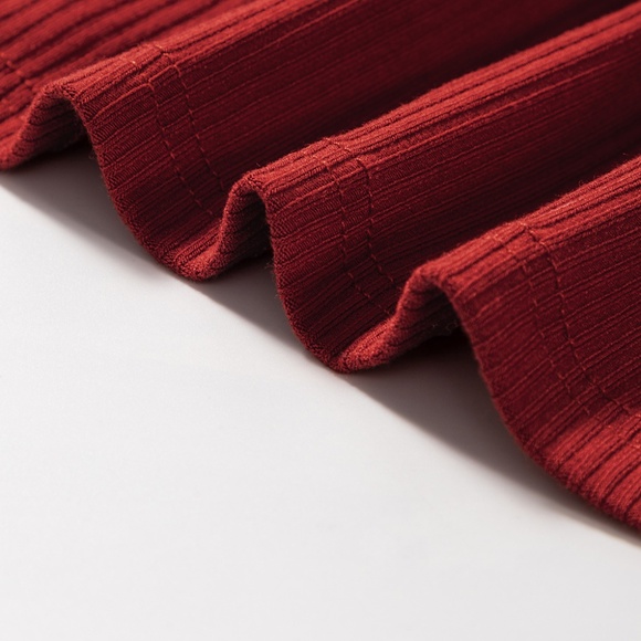 CLEARANCE 1 LEFT!! Racing Red Ribbed Knit Long Sleeve High Neck Mini Dress - Picture 12 of 13